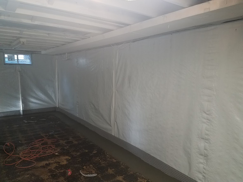 Poly membrane on the wall, mold remediation - includes french drain system | Eco-Dry Waterproofing