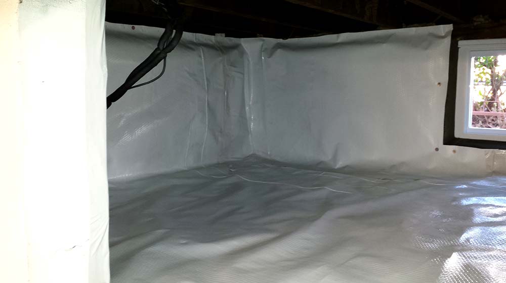 Dirt crawl space with poly membrane liner | Eco-Dry Waterproofing